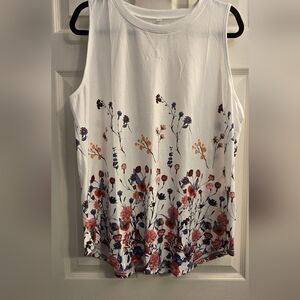 White Floral Sleeveless Floral Tank Top, XXL